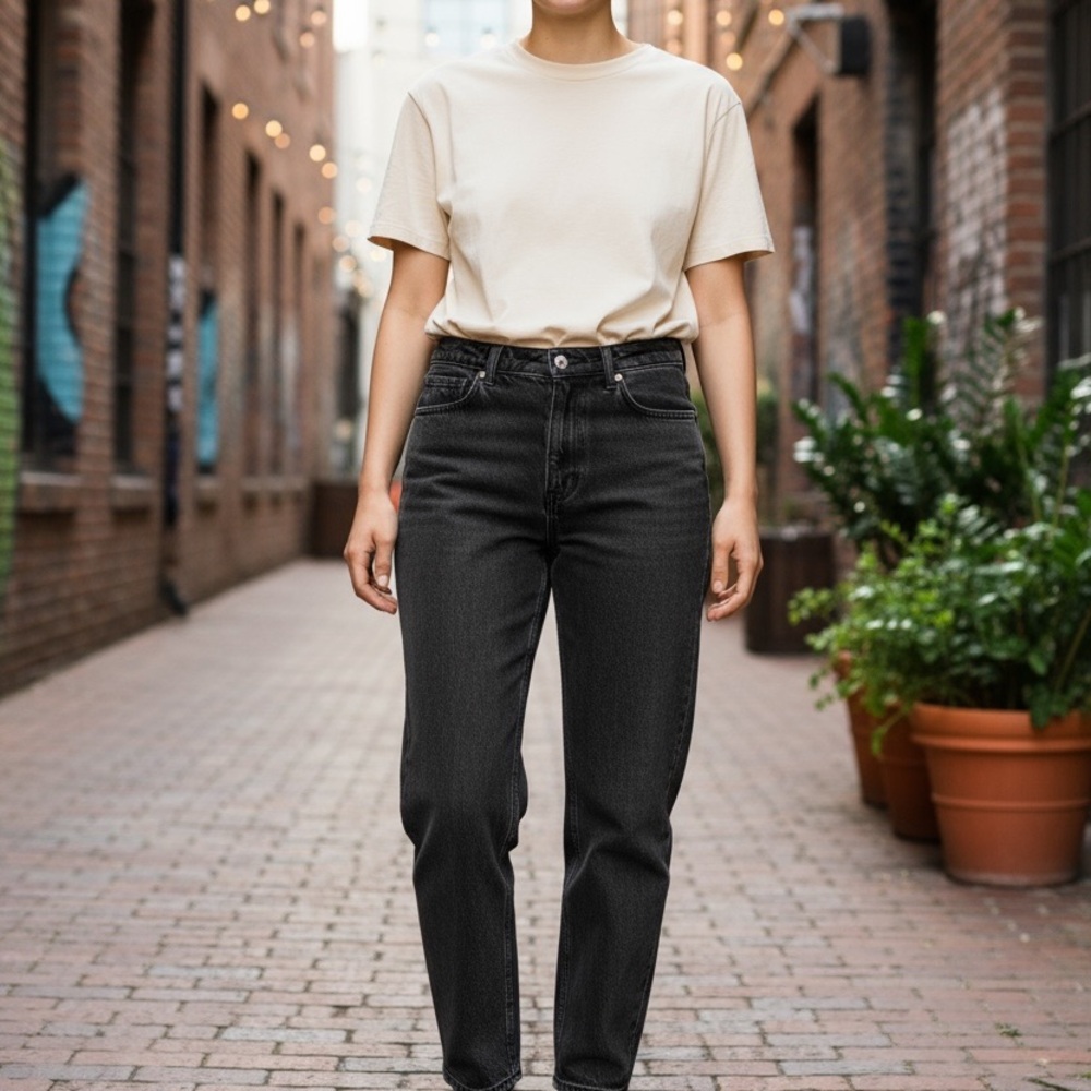 H&M Women’s Pants – Size 14 | Vintage High Rise Mom Jeans, Faded Black Wash